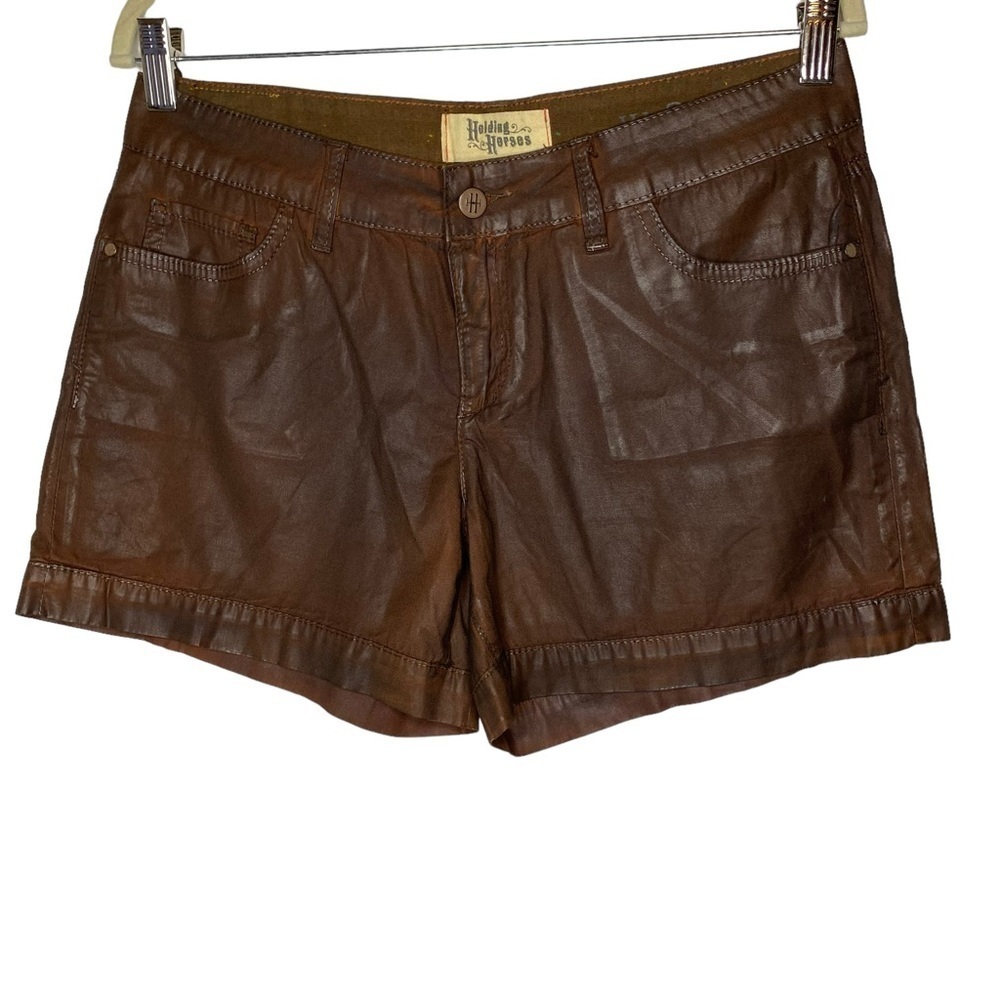 Holding Horses Anthropologie Coated Crinkle Vegan Shorts Brown 29